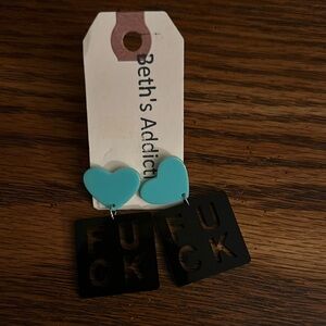 Beth's Addiction Black and Blue Heart Earrings